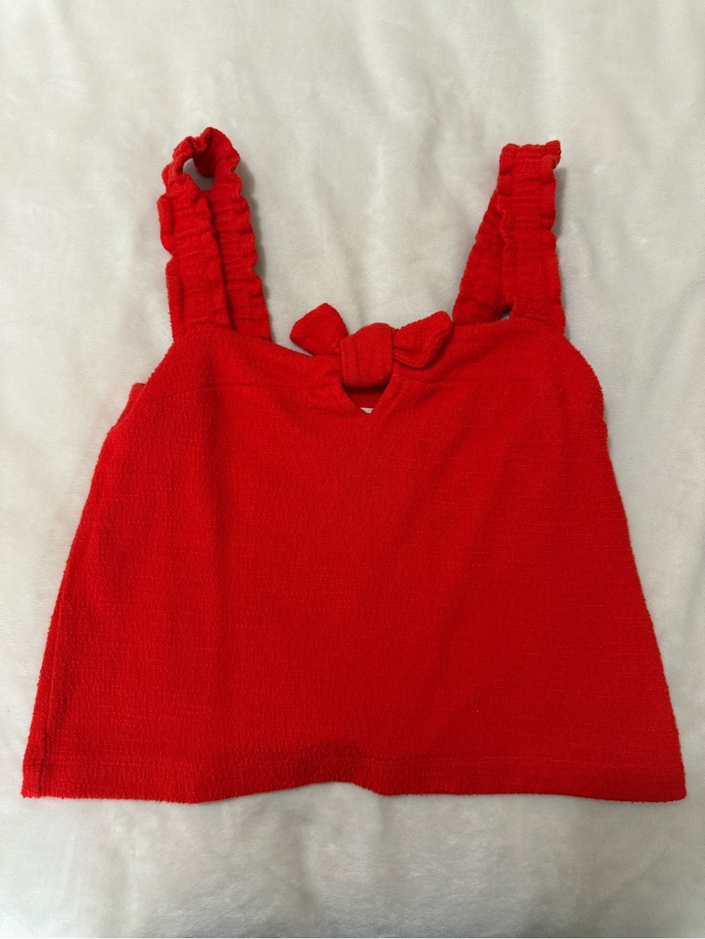 Madewell Red Knot-Front Ruffle Strap Tank